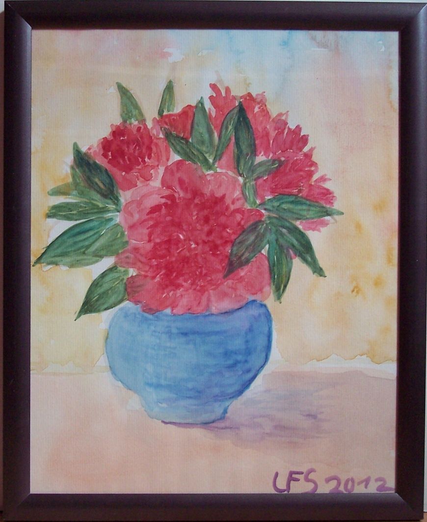 Bild des Aquarellbildes:Vase mit Pfingstrosen mit Rahmen